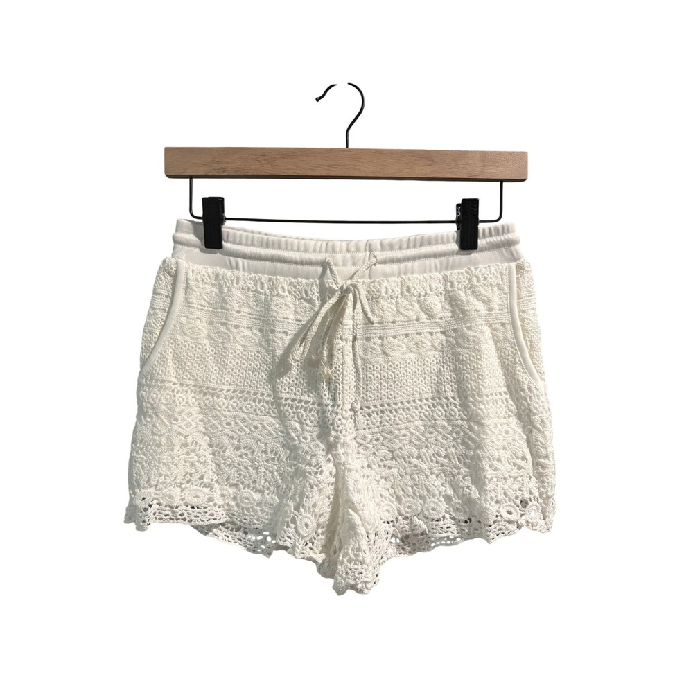 Timing White Crochet Shorts Elastic Drawstring Waist Boho Lace Size‎ M/L